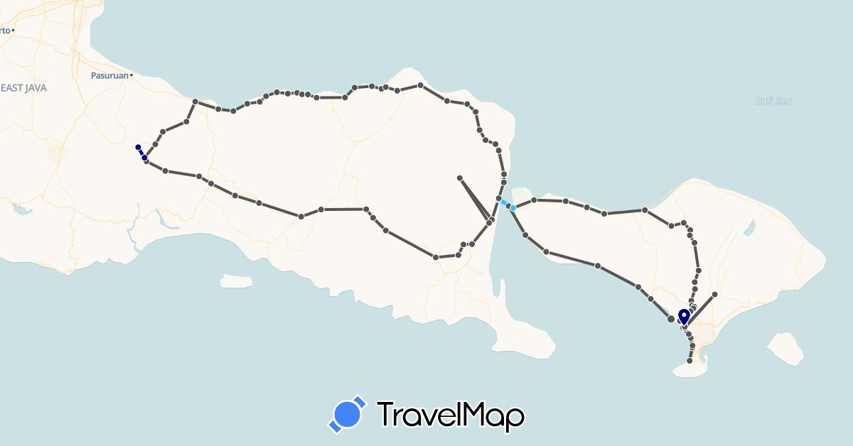 TravelMap itinerary: driving, boat, motorbike in Indonesia (Asia)